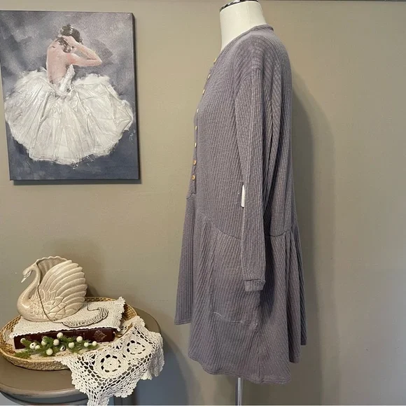 Free People Beach Dusty Lavender Blossom Cotton Ribbed Knit Dress Oversized NWT - Picture 3 of 8